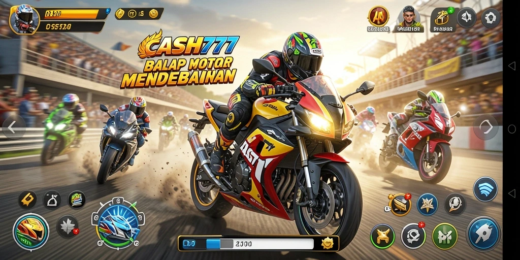 Tampilan gameplay CASH777 yang menantang dalam balapan motor.