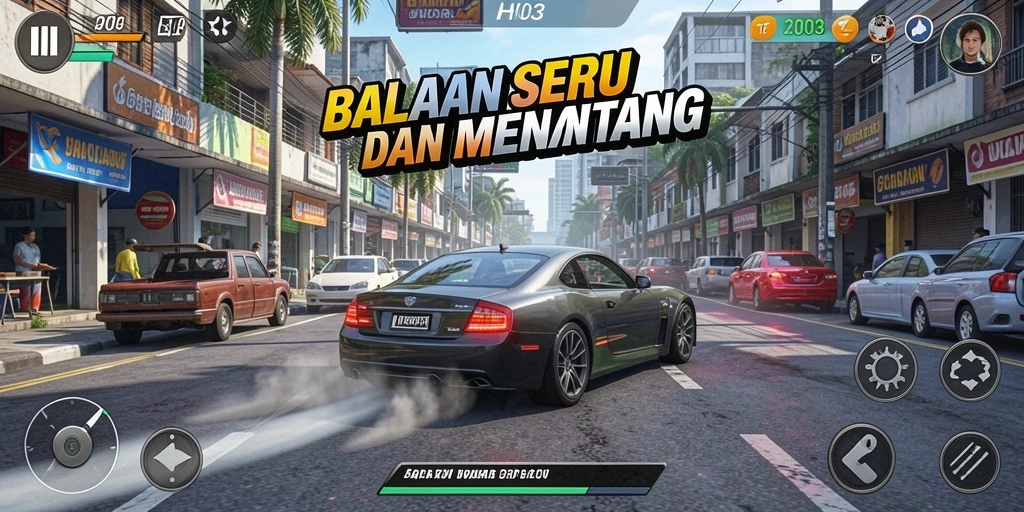 Gameplay seru H03 dengan balapan di jalanan yang menantang.