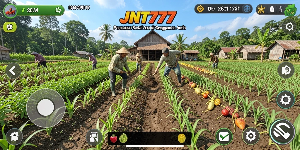 Screenshot utama JNT777 menampilkan aktivitas bertani yang seru dan interaktif.