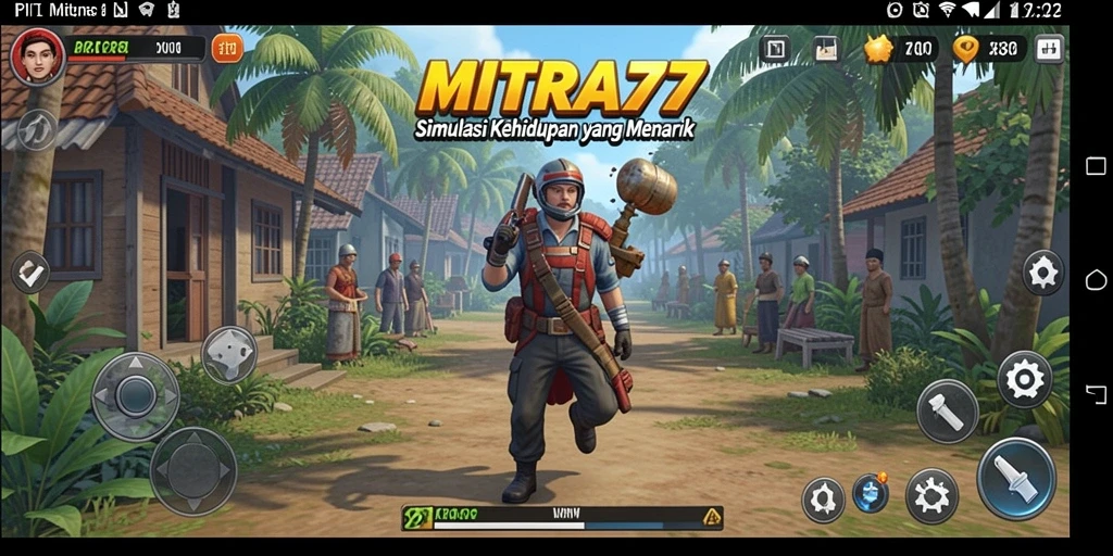 Tangkapan layar utama MITRA77 menunjukkan gameplay simulasi yang interaktif dan menarik.