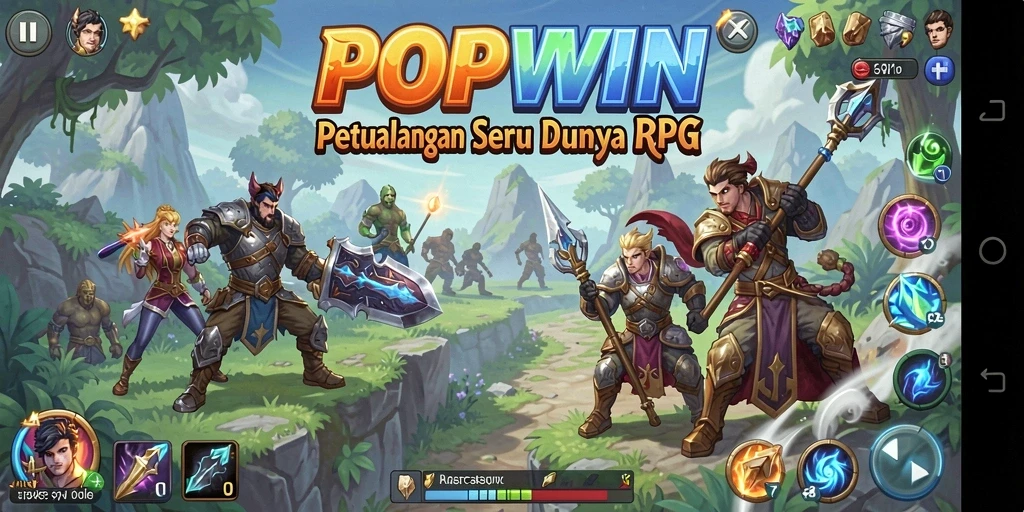 Tampilan seru gameplay RPG dalam POPWIN dengan pertarungan dinamis.