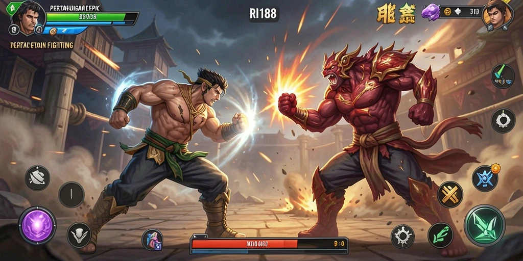 Screenshot menampilkan pertarungan seru karakter di RI188.