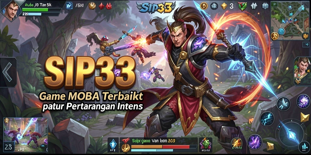 Screenshot SIP33 menampilkan intense gameplay MOBA dengan karakter dalam aksi.