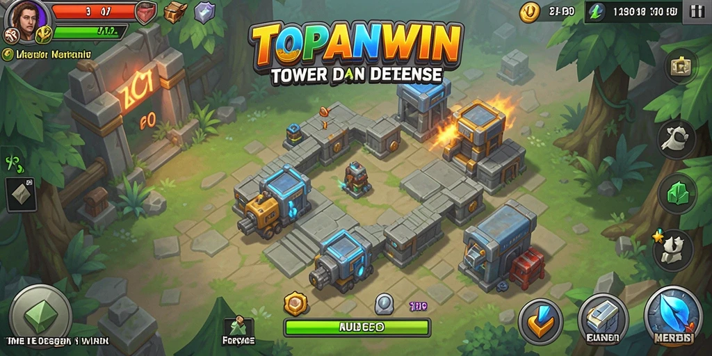 Screenshot utama dari gameplay Tower Defense yang menegangkan di TOPANWIN.